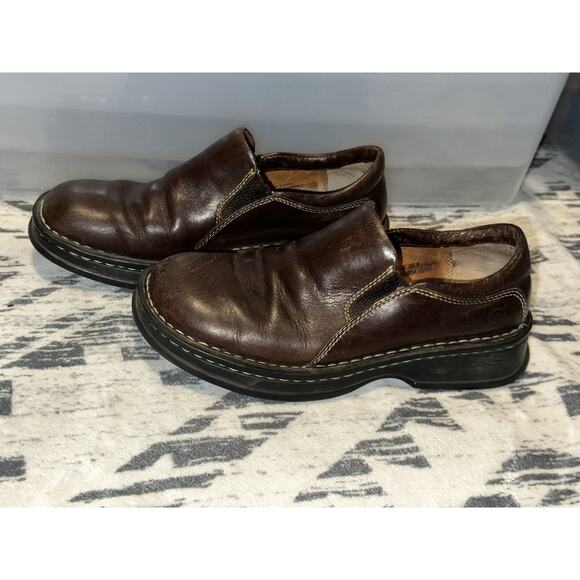 Born Womens W9934 Brown Leather Round Toe Slip On Clog Shoes Size US 7.5 - Picture 1 of 10